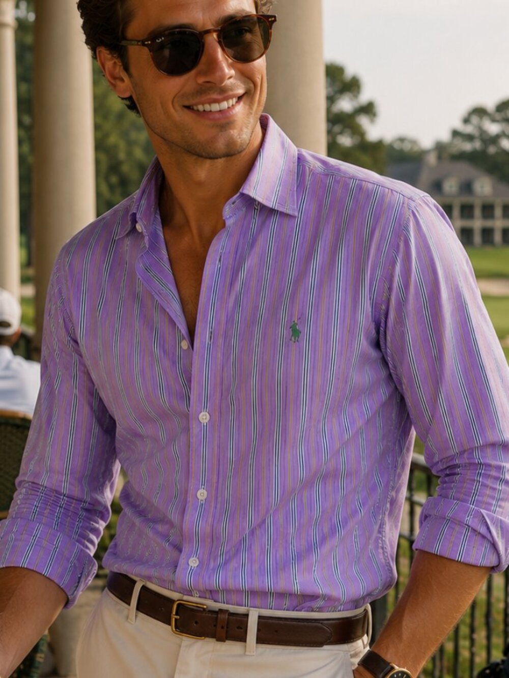 Polo Ralph Lauren Classic Fit Lavender Stripe Cotton Dress Shirt 16 NEW